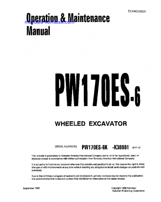 PW170ES-6(GBR)-K S/N K30001-K32000 Operation manual (English)