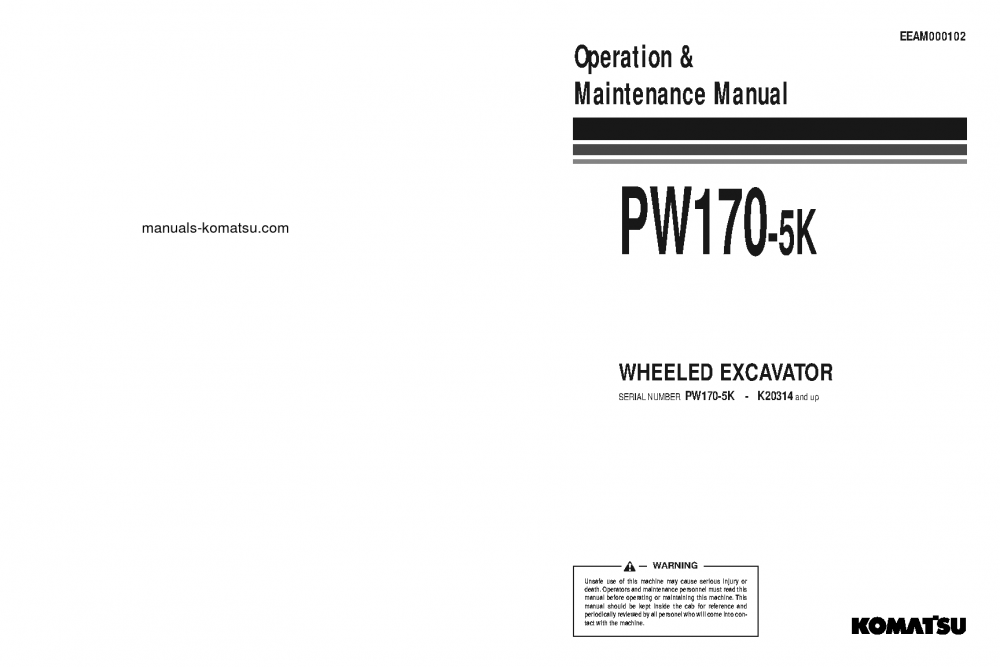 PW170-5(GBR)-K S/N K20314-UP Operation manual (English)