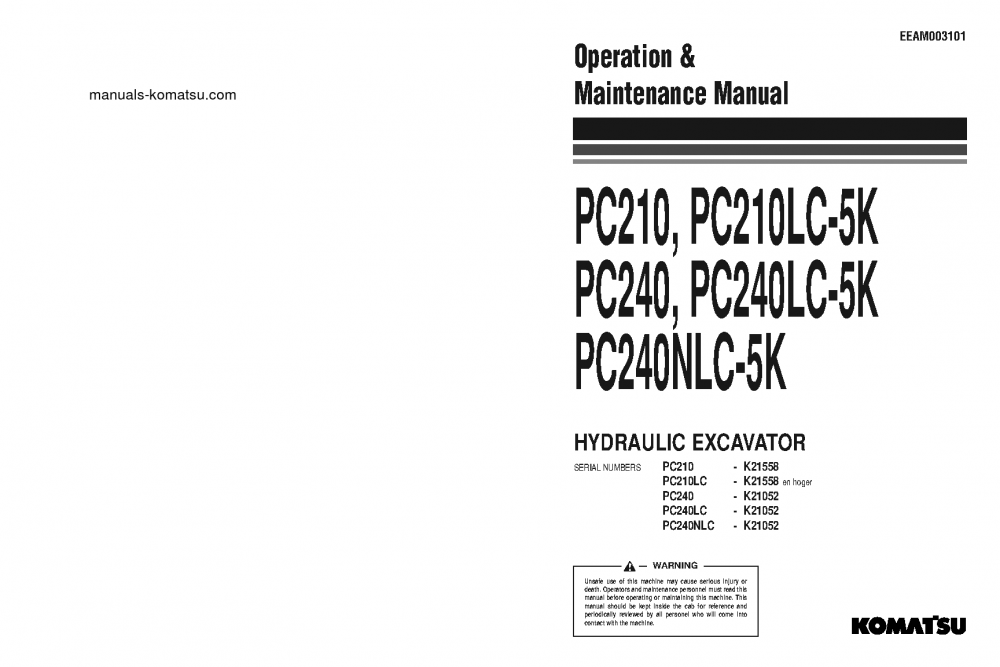 PC210LC-5(GBR)-K S/N K21558-UP Operation manual (English)