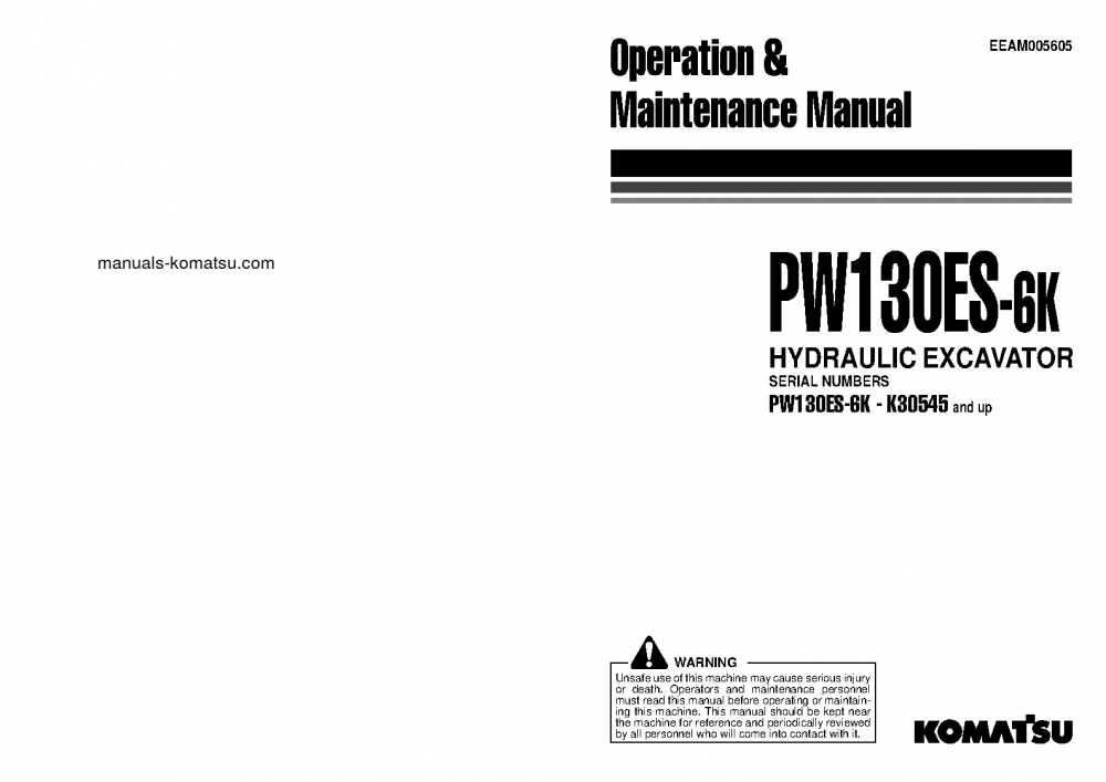 PW130ES-6(GBR)-K S/N K30545-K31999 Operation manual (English)