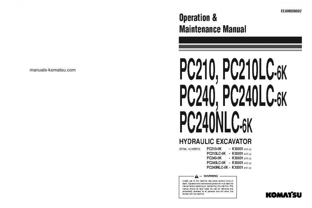 PC240-6(GBR)-K S/N K30001-K32000 Operation manual (English)