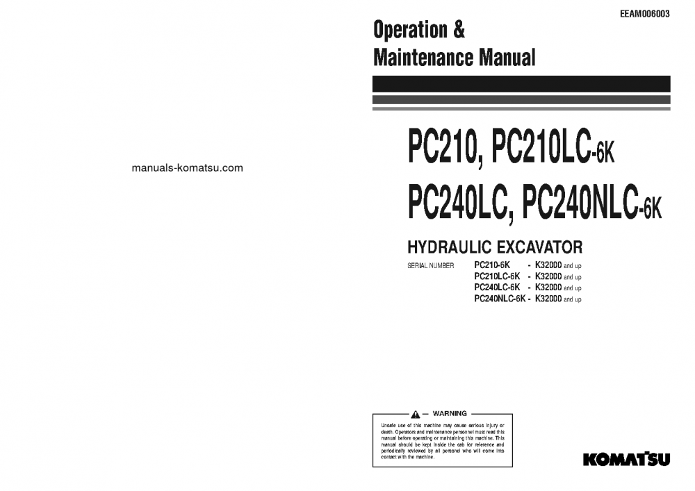 PC210LC-6(GBR)-K S/N K32001-K34551 Operation manual (English)