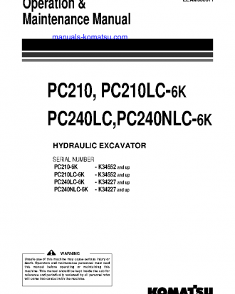 PC210LC-6(GBR)-K S/N K34552-UP Operation manual (English)