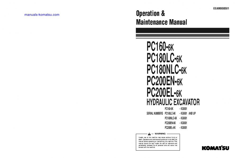 PC200EN-6(GBR)-K S/N K30001-K32000 Operation manual (English)