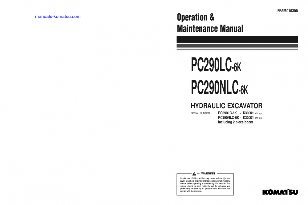 PC290LC-6(GBR)-K S/N K30001-K34000 Operation manual (English)