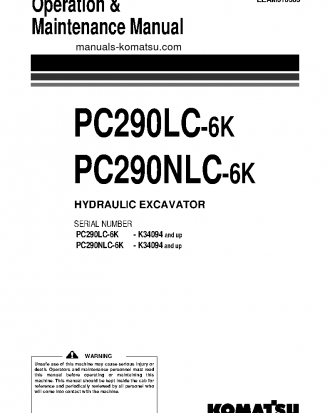 PC290LC-6(GBR)-K S/N K34094-UP Operation manual (English)