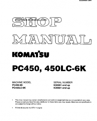 PC450LC-6(GBR)-K S/N K30001-K32000 Shop (repair) manual (English)