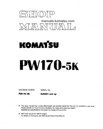 PW170-5(GBR)-K S/N K20001-UP Shop (repair) manual (English)