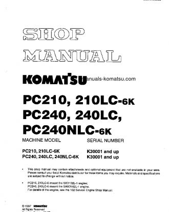 PC210LC-6(GBR)-K S/N K30001-K32000 Shop (repair) manual (English)