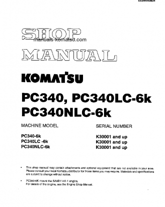 PC340-6(GBR)-K S/N K30001-K32000 Shop (repair) manual (English)