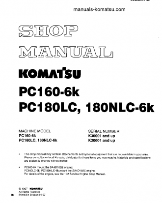 PC180NLC-6(GBR)-K S/N K30001-K32000 Shop (repair) manual (English)
