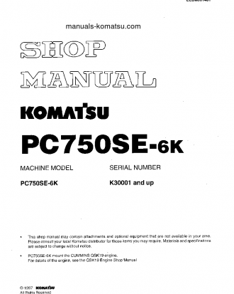 PC750SE-6(GBR)-K S/N K30001-K30054 Shop (repair) manual (English)