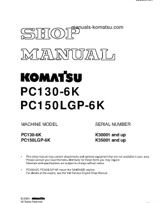PC130-6(GBR)-K S/N K30001-UP Shop (repair) manual (English)