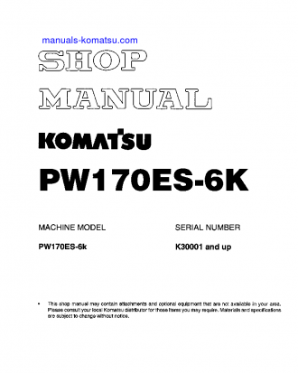 PW170ES-6(GBR)-K S/N K35001-UP Shop (repair) manual (English)