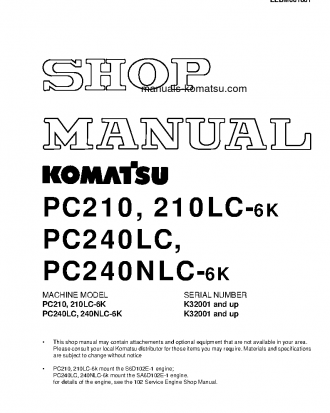 PC210-6(GBR)-K S/N K32001-UP Shop (repair) manual (English)