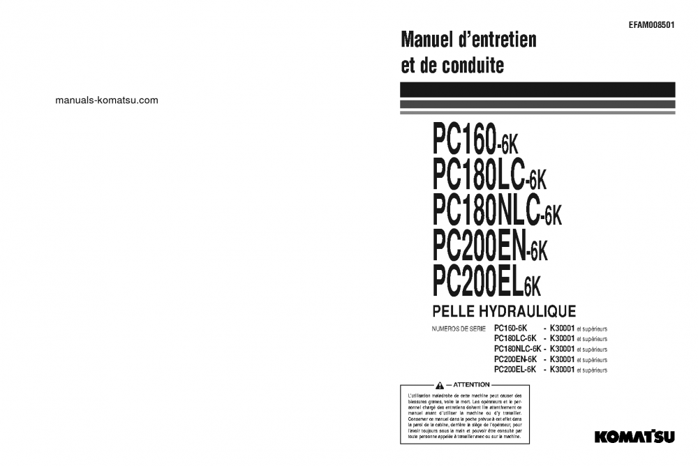 PC200EL-6(GBR)-K S/N K30001-K32000 Operation manual (French)