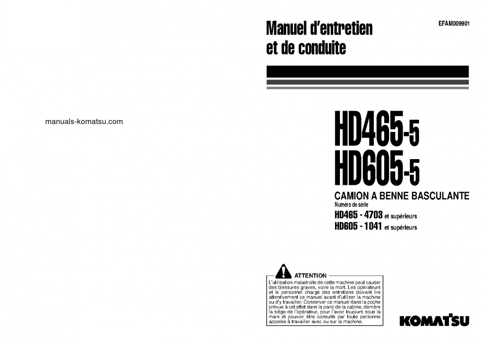 HD605-5(JPN) S/N 1041-UP Operation manual (French)