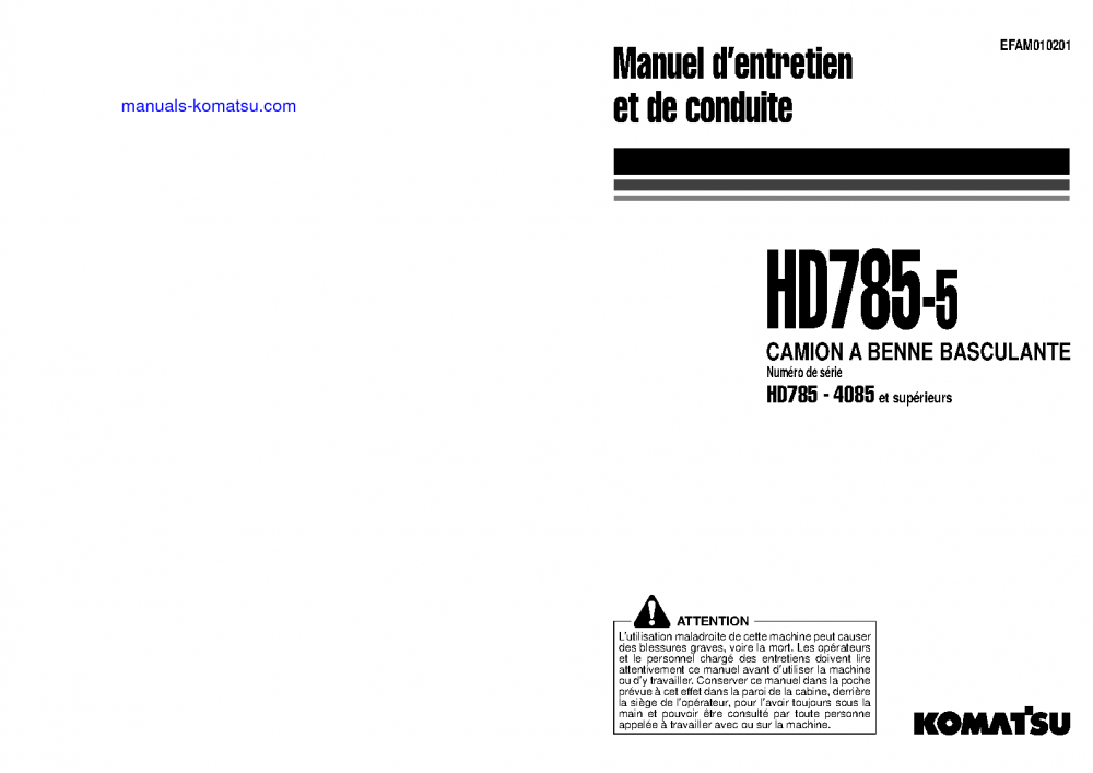HD785-5(JPN) S/N 4084-UP Operation manual (French)