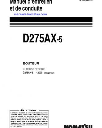 D275AX-5(JPN) S/N 20001-UP Operation manual (French)