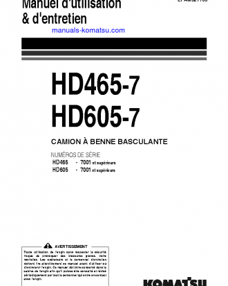 HD605-7(JPN) S/N 7001-UP Operation manual (French)