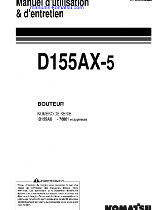 D155AX-5(JPN) S/N 76001-76243 Operation manual (French)