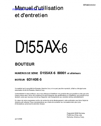 D155AX-6(JPN)-FOR EU S/N 80001-UP Operation manual (French)