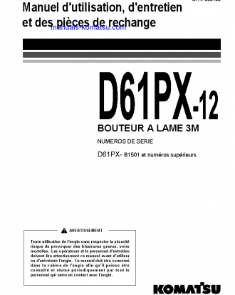 D61PX-12(BRA) S/N B1501-UP Operation manual (French)