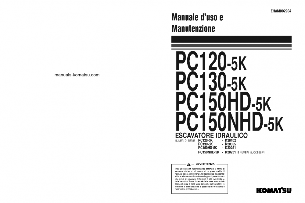 PC120-5(GBR)-K S/N K20402-UP Operation manual (Italian)