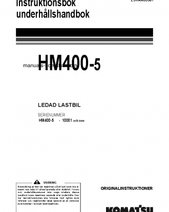 HM400-5(JPN) S/N 10001-UP Operation manual (Swedish)