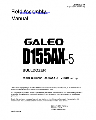 D155AX-5(JPN) S/N 76001-UP Field assembly manual (English)