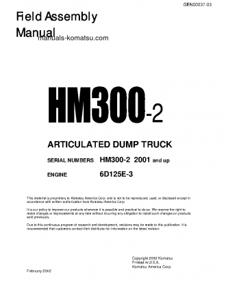 HM300-2(JPN) S/N 2001-UP Field assembly manual (English)