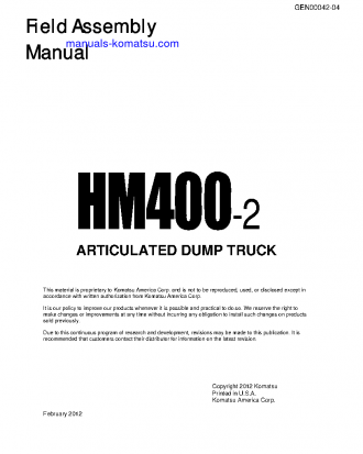 HM400-2(USA) S/N A11001-UP Field assembly manual (English)