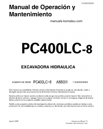 PC400LC-8(USA) S/N A88001-UP Operation manual (Spanish)