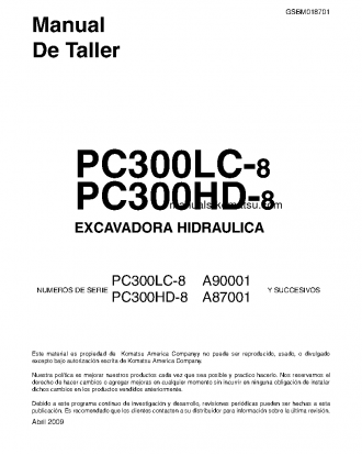 PC300HD-8(USA) S/N A87001-UP Shop (repair) manual (Spanish)