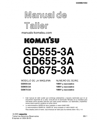 GD675-3(JPN)-A S/N 10001-UP Shop (repair) manual (Spanish)