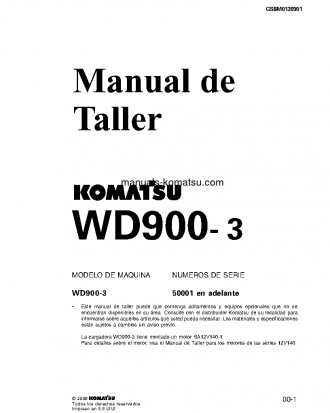 WD900-3(JPN) S/N 50001-UP Shop (repair) manual (Spanish)