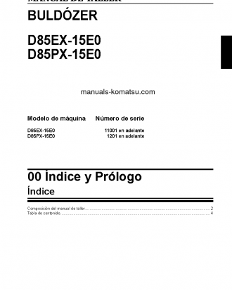 D85EX-15(JPN)-E0 S/N 11001-UP Shop (repair) manual (Spanish)