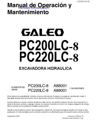PC200LC-8(USA) S/N A88001-UP Operation manual (Spanish)