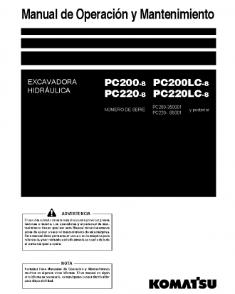PC200-8(JPN)-WORK EQUIPMENT GREASE 100H S/N 350001-UP Operation manual (Spanish)