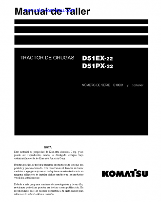 D51PX-22(BRA) S/N B10001-UP Shop (repair) manual (Spanish)