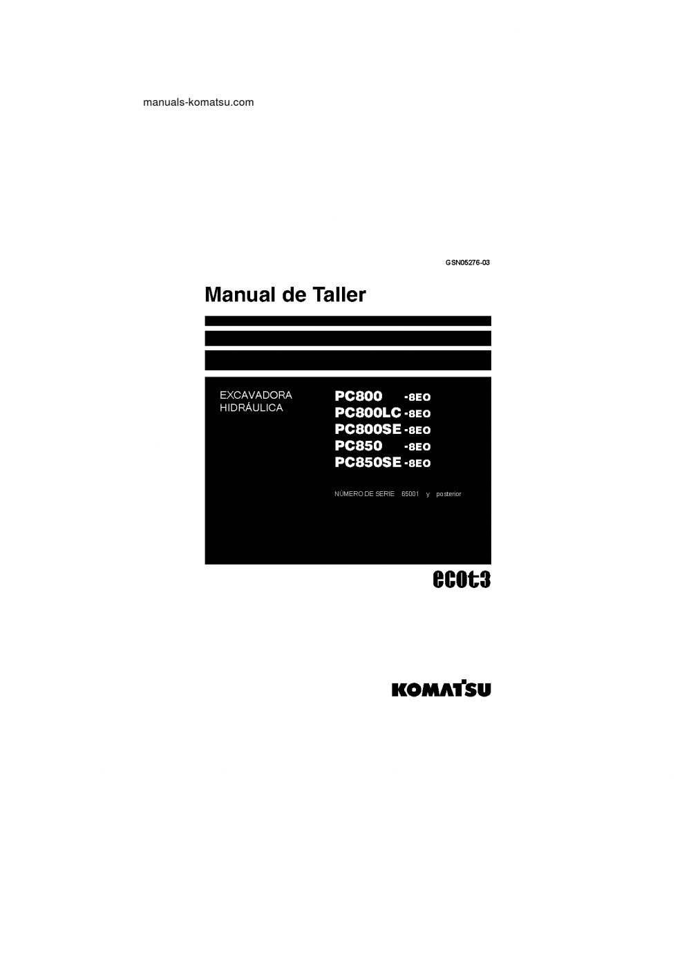 PC850SE-8(JPN)-E0 S/N 65001-UP Shop (repair) manual (Spanish)