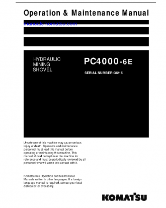 PC4000-6(DEU)-ELECTRIC MOTOR S/N 08215-08215 Operation manual (English)