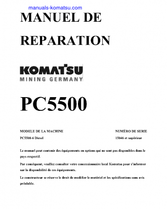 PC5500-6(DEU) S/N 15046-UP Shop (repair) manual (French)