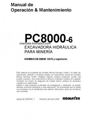 PC8000-6(DEU)-ELECTRIC MOTOR S/N 12070-UP Operation manual (Spanish)