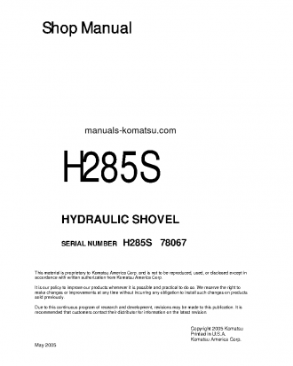 H285S(DEU) S/N 78067 Shop (repair) manual (English)