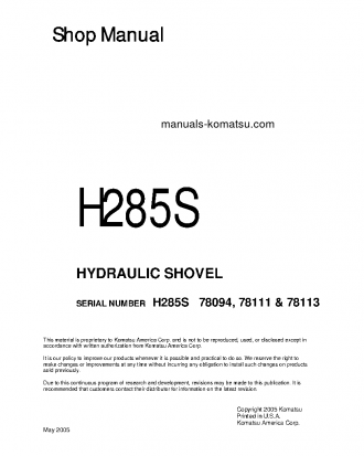 H285S(DEU) S/N 78111 Shop (repair) manual (English)