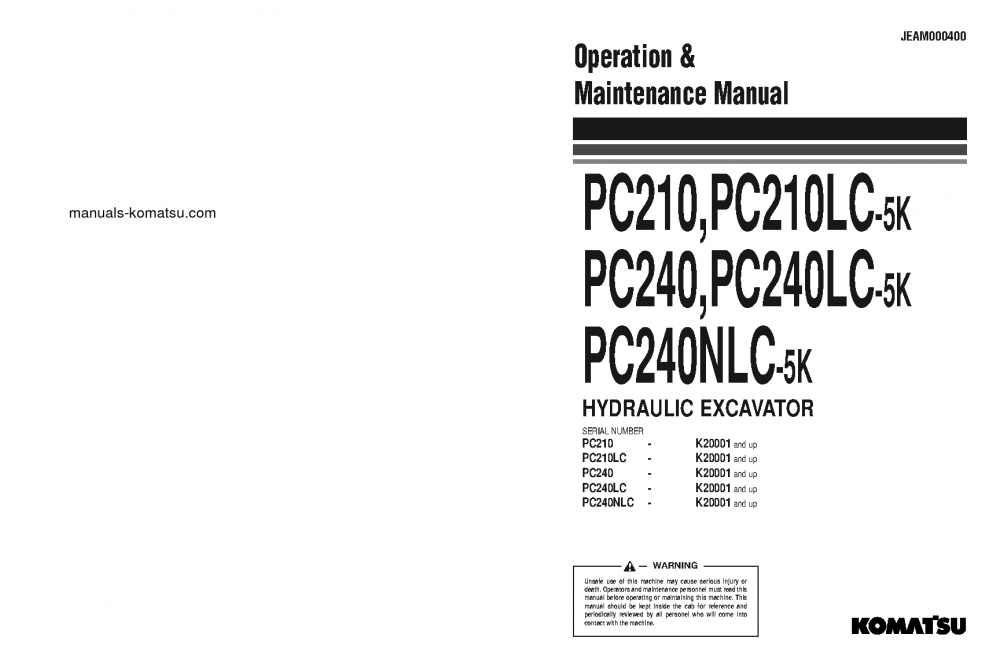 PC210-5(GBR)-K S/N K20001-K21557 Operation manual (English)