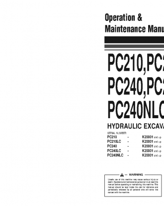 PC210-5(GBR)-K S/N K20001-K21557 Operation manual (English)