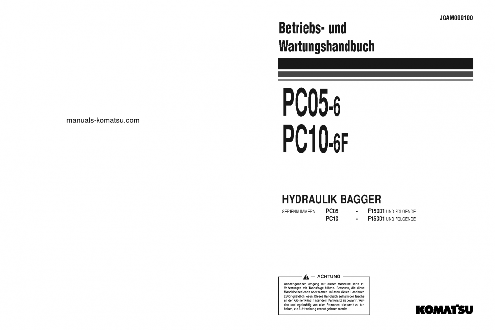 PC10-6(ITA) S/N F15001-UP Operation manual (German)