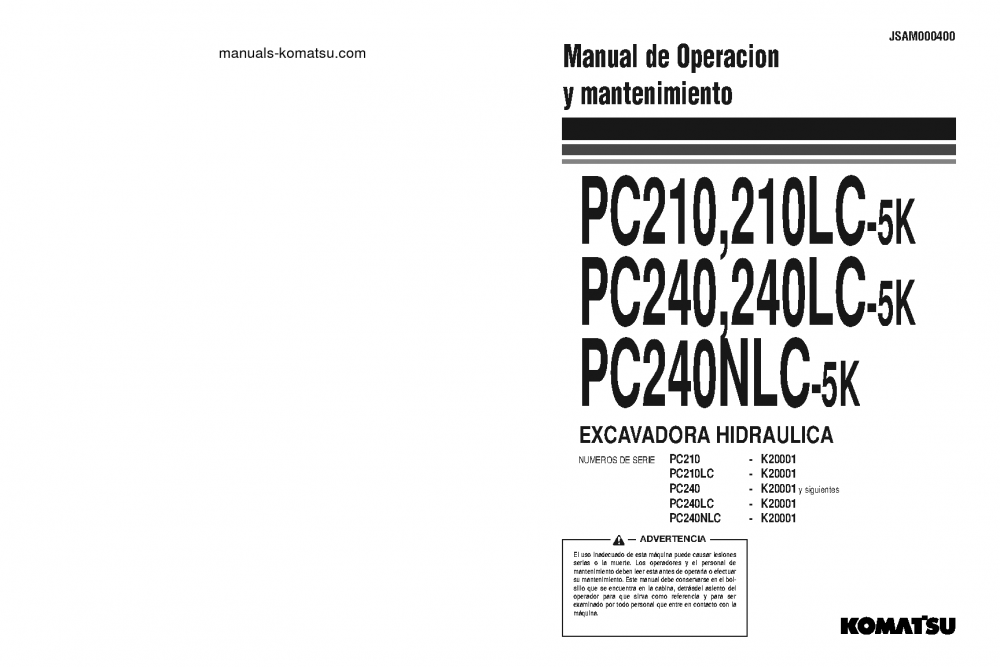 PC210-5(GBR)-K S/N K20001-UP Operation manual (Spanish)